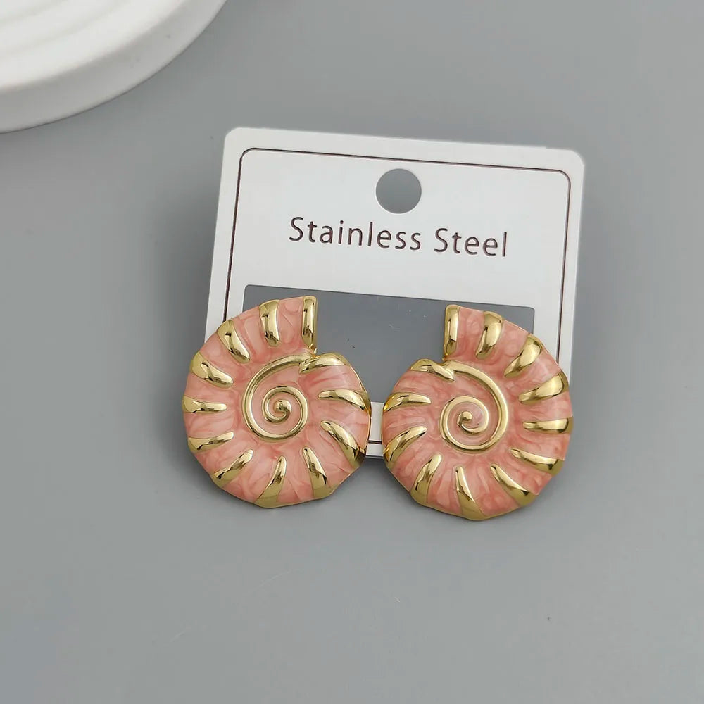Kreative muschelfarbene Emaille-Edelstahl-Ohrringe, wasserdichte und rostfreie Damenohrringe, Partyschmuck