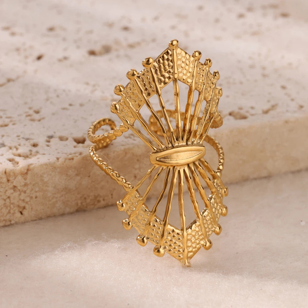Anillos abiertos de acero inoxidable con conchas de estrellas de mar para mujer, anillo de dedo de color dorado a la moda, joyería de océano para vacaciones de verano en la playa