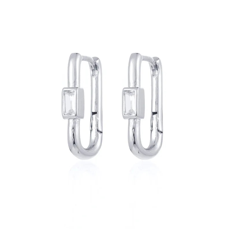 1 Paar Damen Bunte Zirkon Quadratische Ohrclips Geometrische U-förmige Creolen Tägliches Party-Pairing mit Schmuck