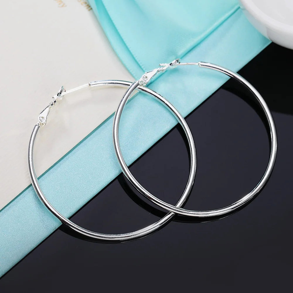 925 Sterling Silber große runde 5/6/7/8 cm Creolen für Damen, Ehering, Ohrring, hochwertiger Schmuck, Accessoires