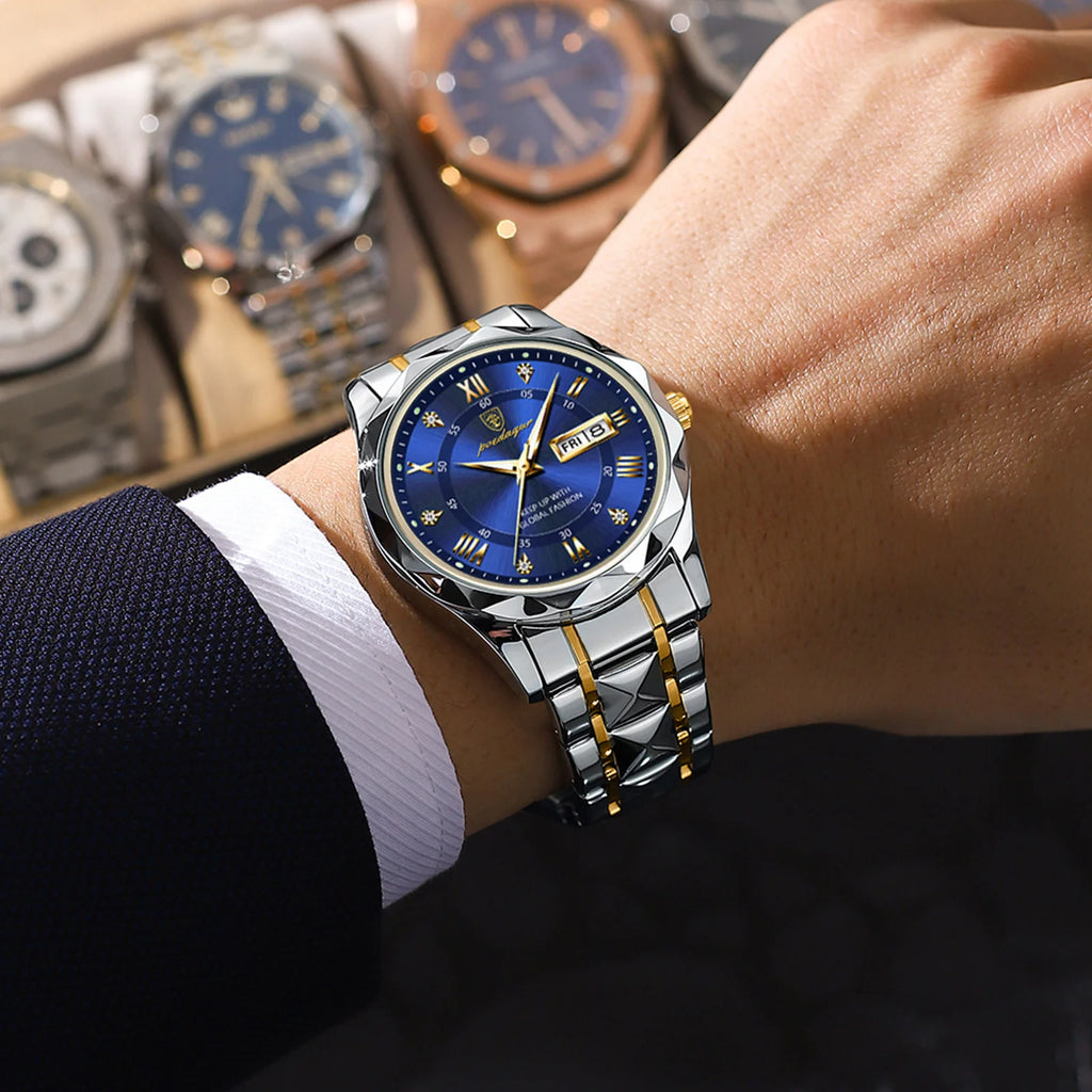 POEDAGAR Relojes de Lujo para Hombre, Impermeables de Acero Inoxidable, Luminosos, Reloj de Pulsera para Hombre, Fecha, Semana, Deportivo, Reloj de Cuarzo para Hombre, Reloj