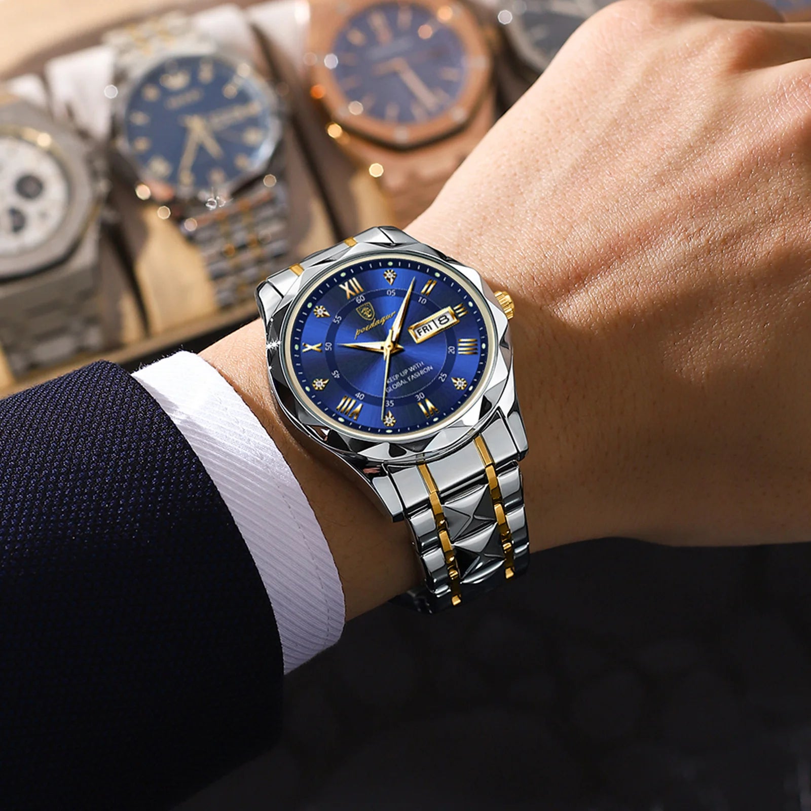 POEDAGAR Relojes de Lujo para Hombre, Impermeables de Acero Inoxidable, Luminosos, Reloj de Pulsera para Hombre, Fecha, Semana, Deportivo, Reloj de Cuarzo para Hombre, Reloj