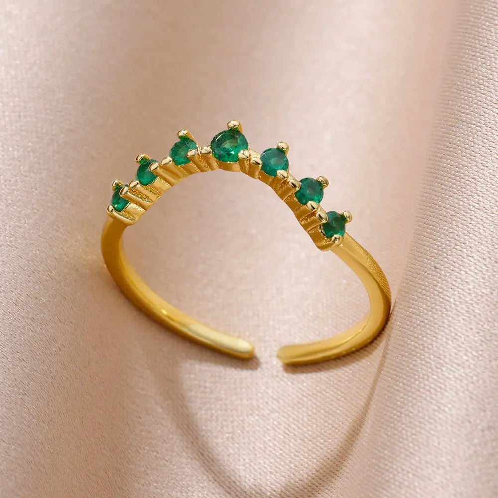 Goldfarbener Edelstahlring für Frauen Bunter Zirkonia Herz Öffnender verstellbarer Ring Modeschmuck Hochzeitsgeschenk