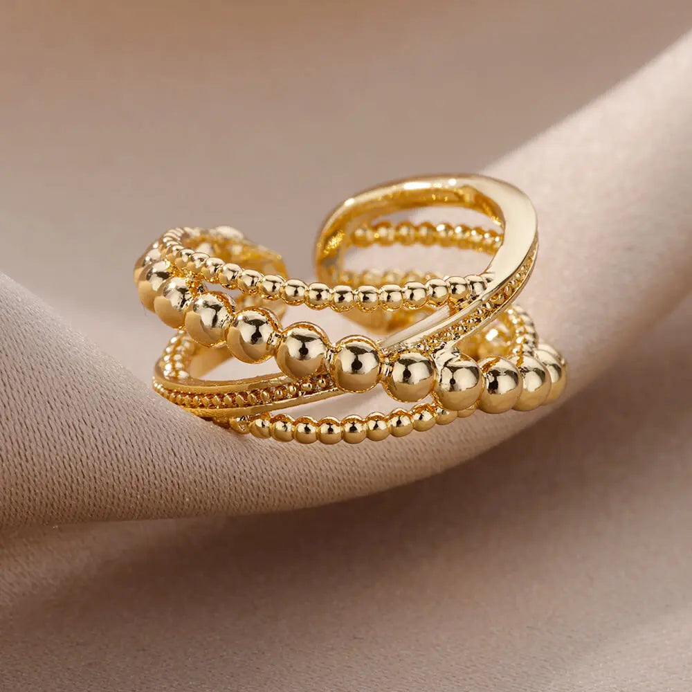Edelstahl Perlen Twist Kreuz Ringe Für Frauen Vergoldet Unregelmäßiger Öffnungsring Hochzeit Ästhetischer Schmuck anillos mujer