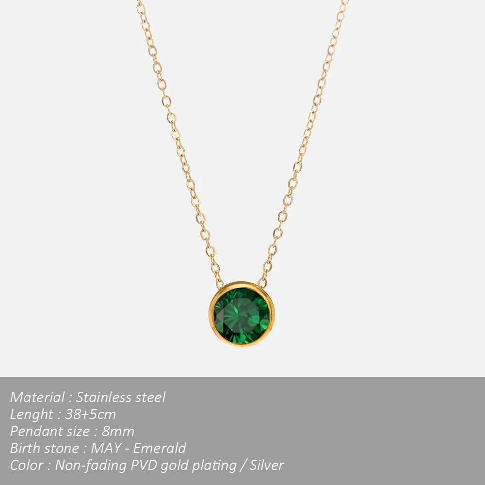 SUNIBI Edelstahl Geburtsstein-Halskette für Damen, goldfarben, Brautschmuck, Designer-Anhänger, Halsketten, Geburtstagsgeschenk, Großhandel