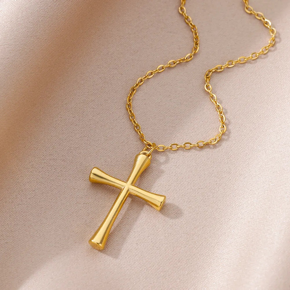 Cross Goddess Pendant Necklace for Women Stainless Steel 316L Gold Color Necklace 2025 New Party Jewelry Aesthetic Accessories