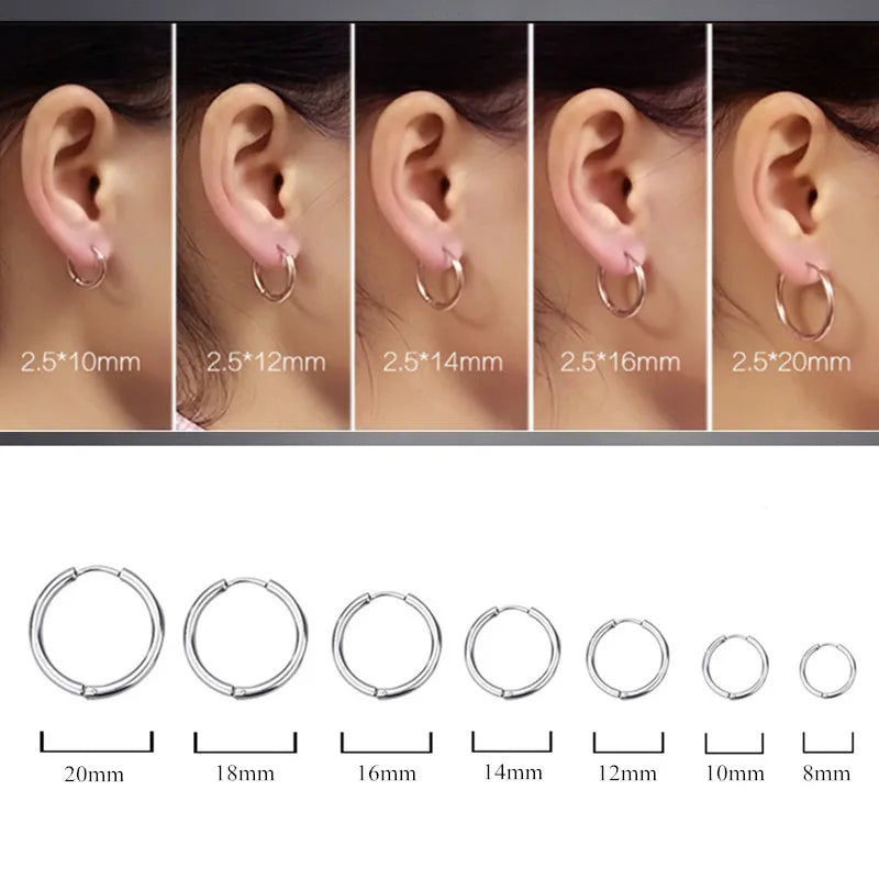 8/10/12/14/16/18/20mm Edelstahl Huggie Creolen für Damen Herren