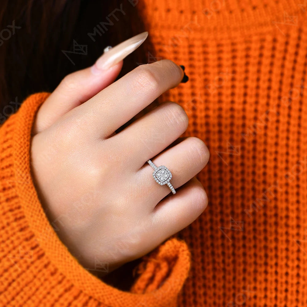 Anillo de compromiso MINTYBOX S925 de plata de ley con halo de moissanita para mujer, anillos clásicos de diamantes de laboratorio chapados en oro de 18 quilates, joyería fina de boda