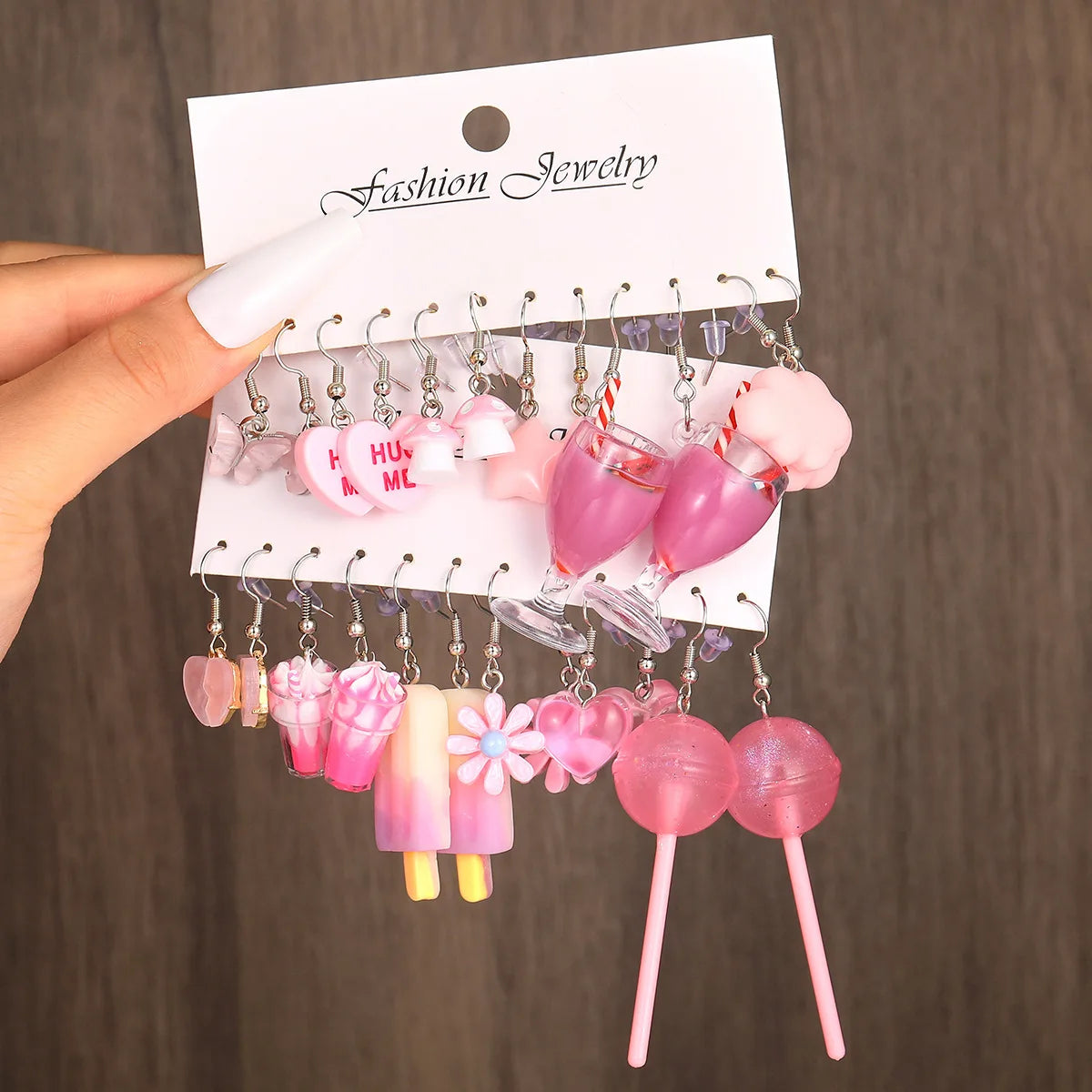 Neues Mode-Set mit niedlichen Cartoon-Ohrringen in Pink, farbenfrohe Dopamin-Acryl-Ohrringe für Damen und Mädchen, neues trendiges Schmuck-Accessoire-Geschenk