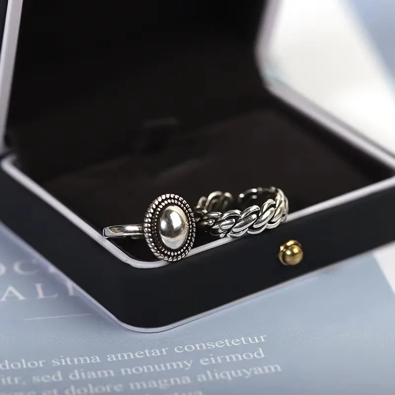 925 Sterling Silber Ringe Paare Accessoires INS Fashion Vintage Twist Design Runde Form Geometrischer Thai-Silber Schmuck