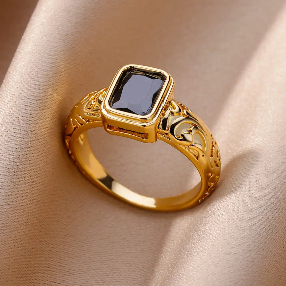 Luxus Zirkon Herzringe für Damen Goldfarbe Offen Edelstahl Kristall Geometrie Fingerring Schmuck Hochzeitsgeschenk anillos
