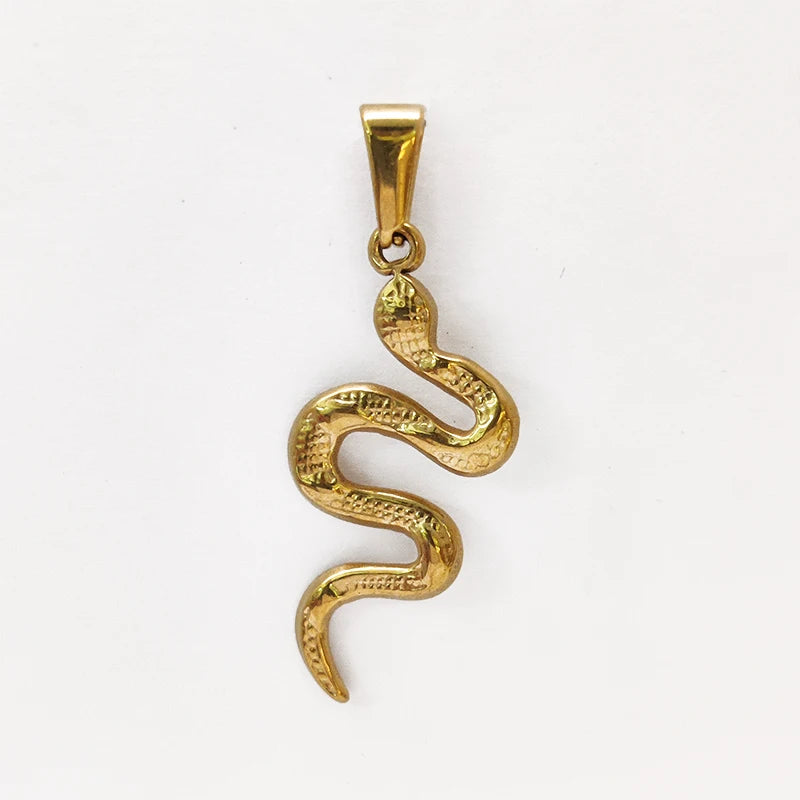 Collar con colgante de serpiente de acero inoxidable - Chapado en oro de 18 quilates, diseño sencillo, dijes de acero inoxidable, joyería de animales para hombres y mujeres