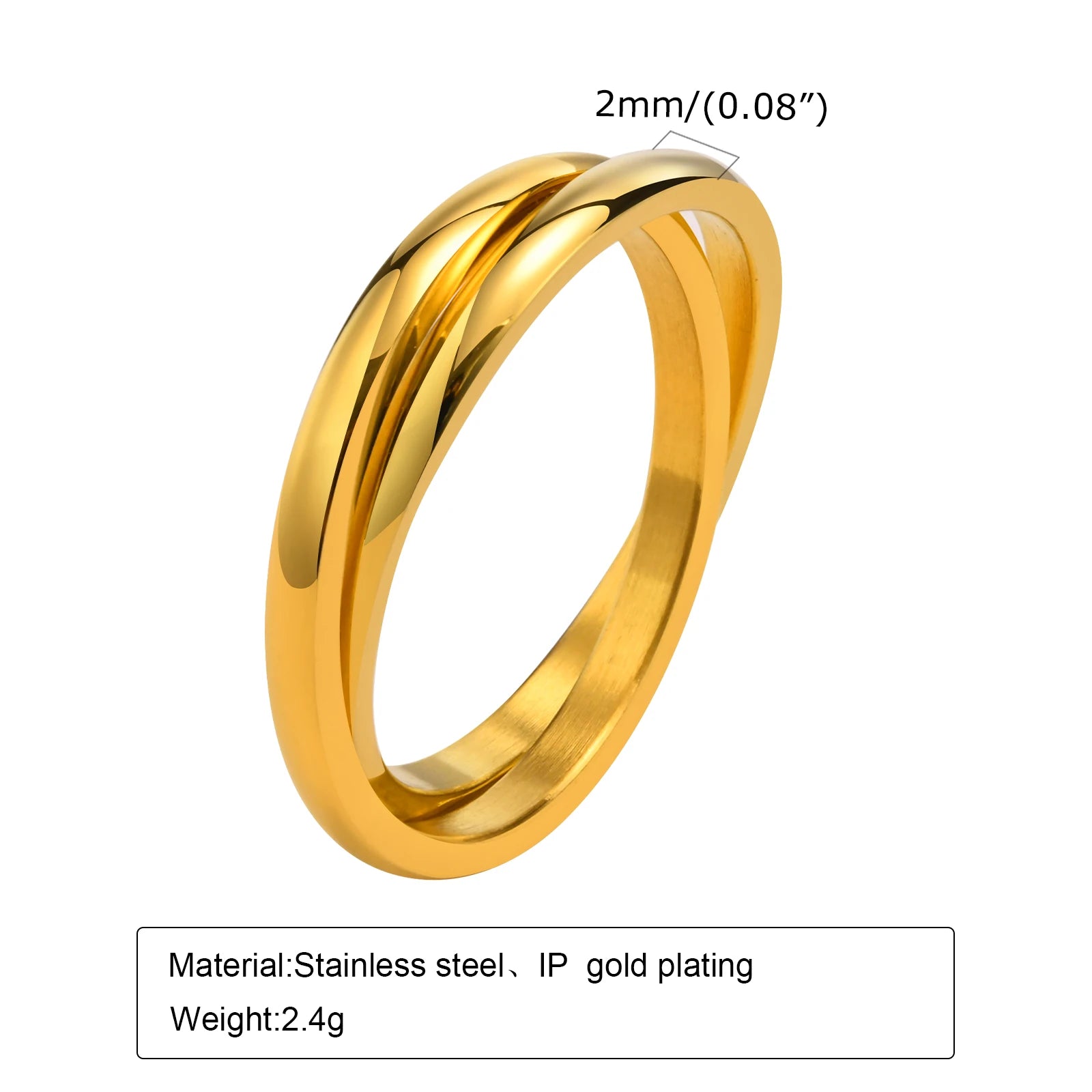 2er-Set Stapelringe für DamenEdelstahl 2mm dünn Goldfarben Kuppelform Minimalistischer Schmuck