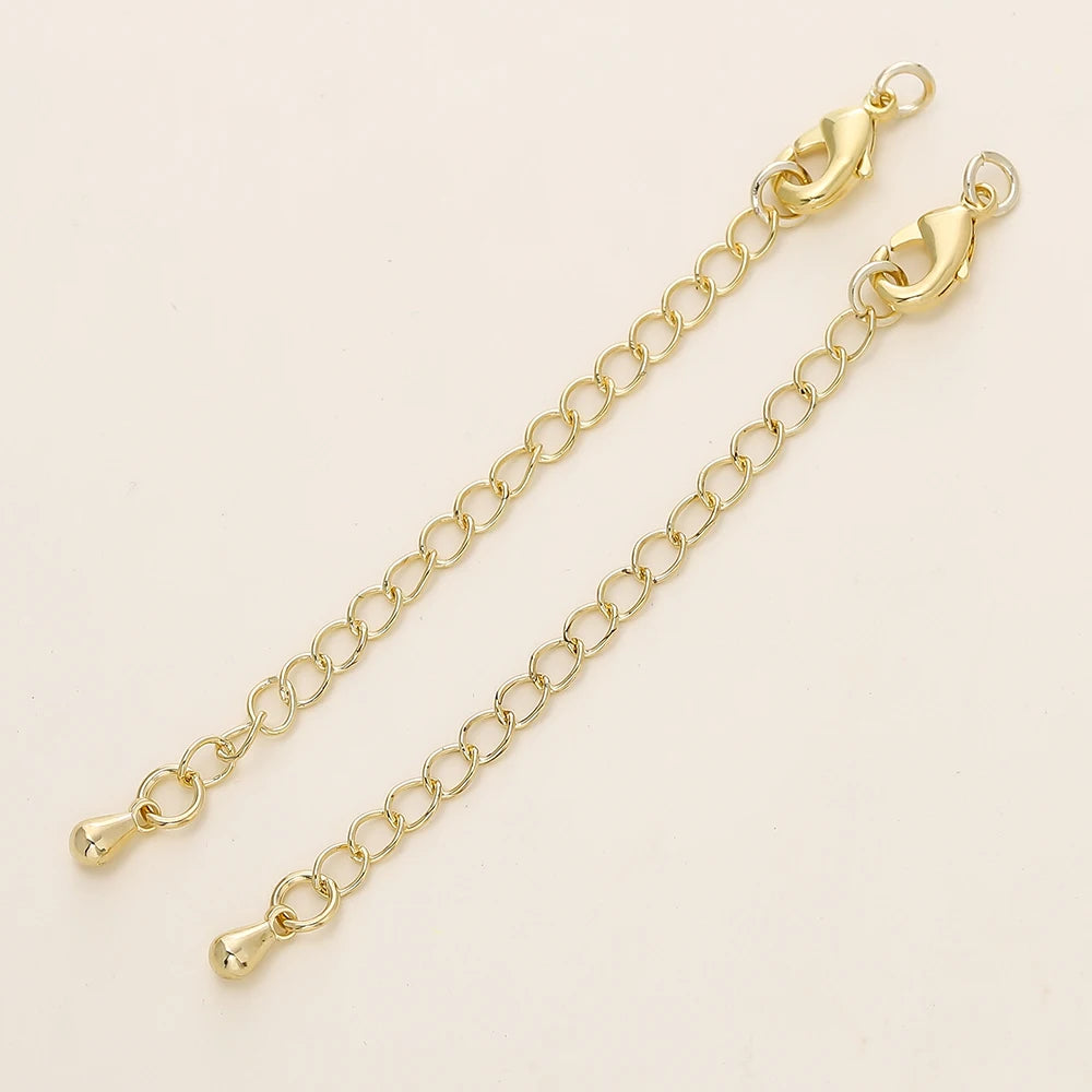 Paquete de 5/10 unidades de cadena de extensión de latón chapado en oro de 14/18 quilates con cierre de mosquetón para fabricación de joyas de bricolaje