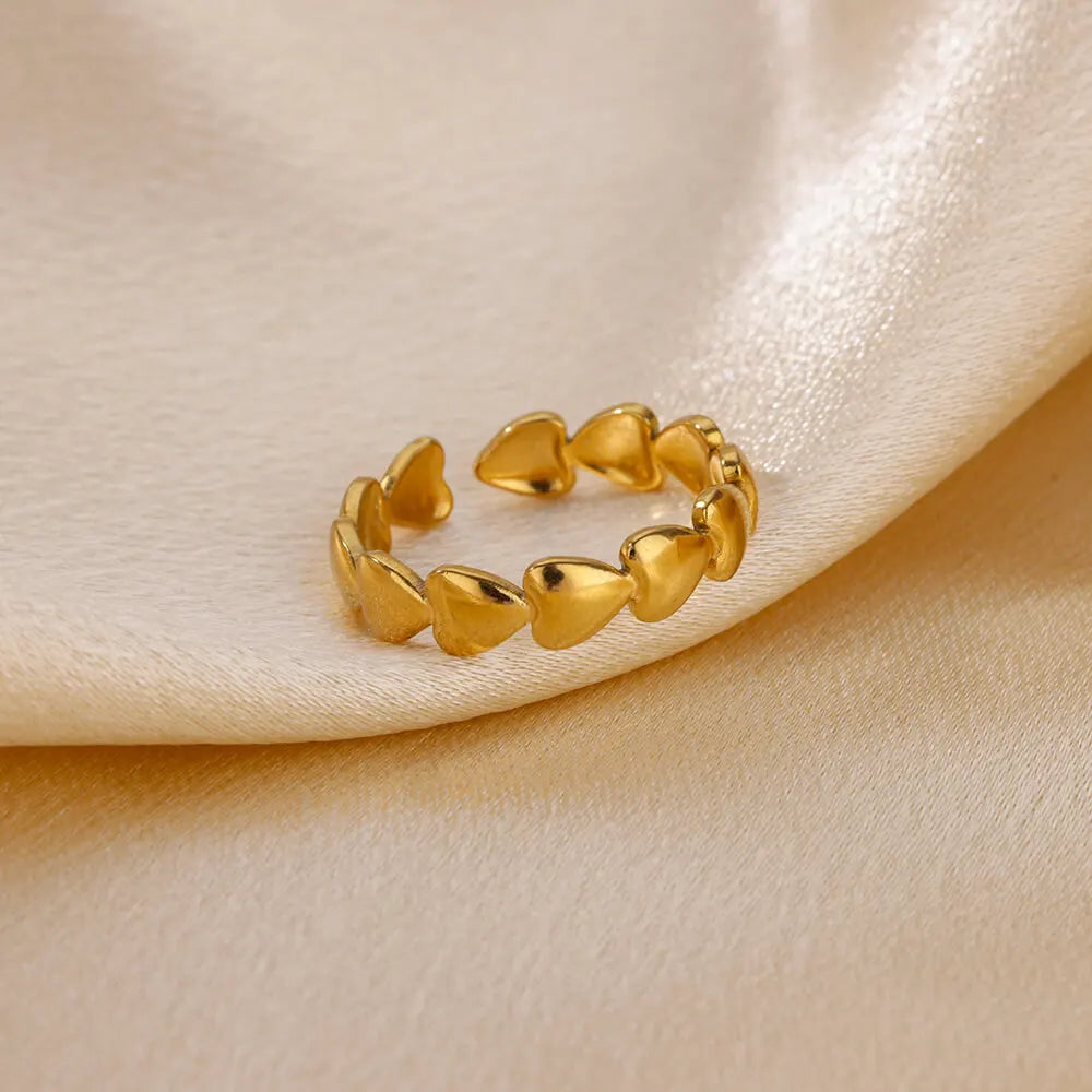 Edelstahl Herzringe für Damen, verstellbarer, goldfarbener Herzring, Hochzeitspaar, Weihnachtsgeschenke, Partygeschenke