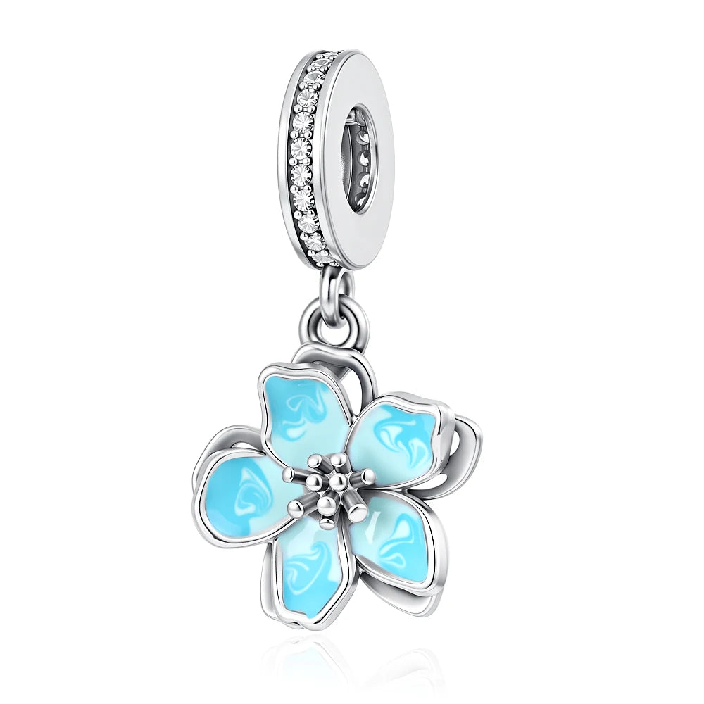 Europäische Sommer Blaue Serie Schildkrötenblumen-Anhänger Passend für S925 Europäisches 925 Sterling Silber Armband Armreifen Halskette
