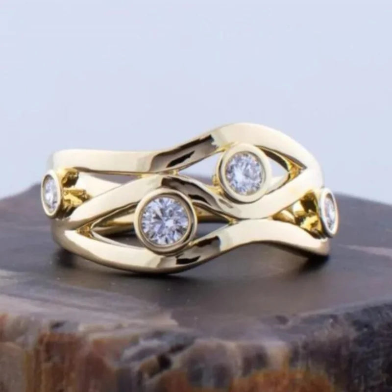 Geometrische Mode Gold Farbe Intarsien Bunte Zirkon Ringe für Frauen Party Accessoires Geschenke Kundenspezifischer Schmuck