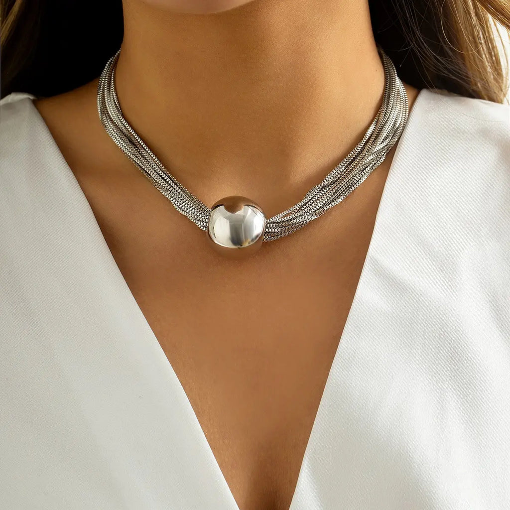 Überzogene, verdrehte klobige Gliederkette für Damen, Punk, großer Kugel-Anhänger, Halskette, Schlüsselbein-Glieder, Grunge Schmuck, Steampunk, Herren, Neu