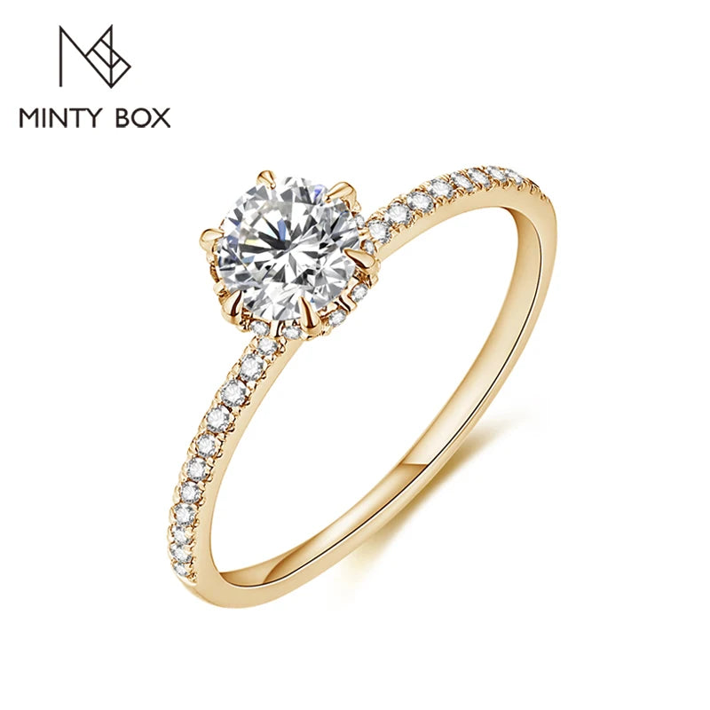 MINTYBOX 14K Gelbgold D Color Moissanit Ringe für Frauen Handgefertigt 6.5mm Reiner 10K Runder Verlobungsring Geschenk Edler Schmuck