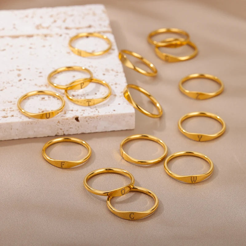 Kleine Initialen-Ringe für Damen, Edelstahl, goldfarben, ästhetischer Fingerring, modischer Hochzeitsschmuck, Geschenk Anillos 2023