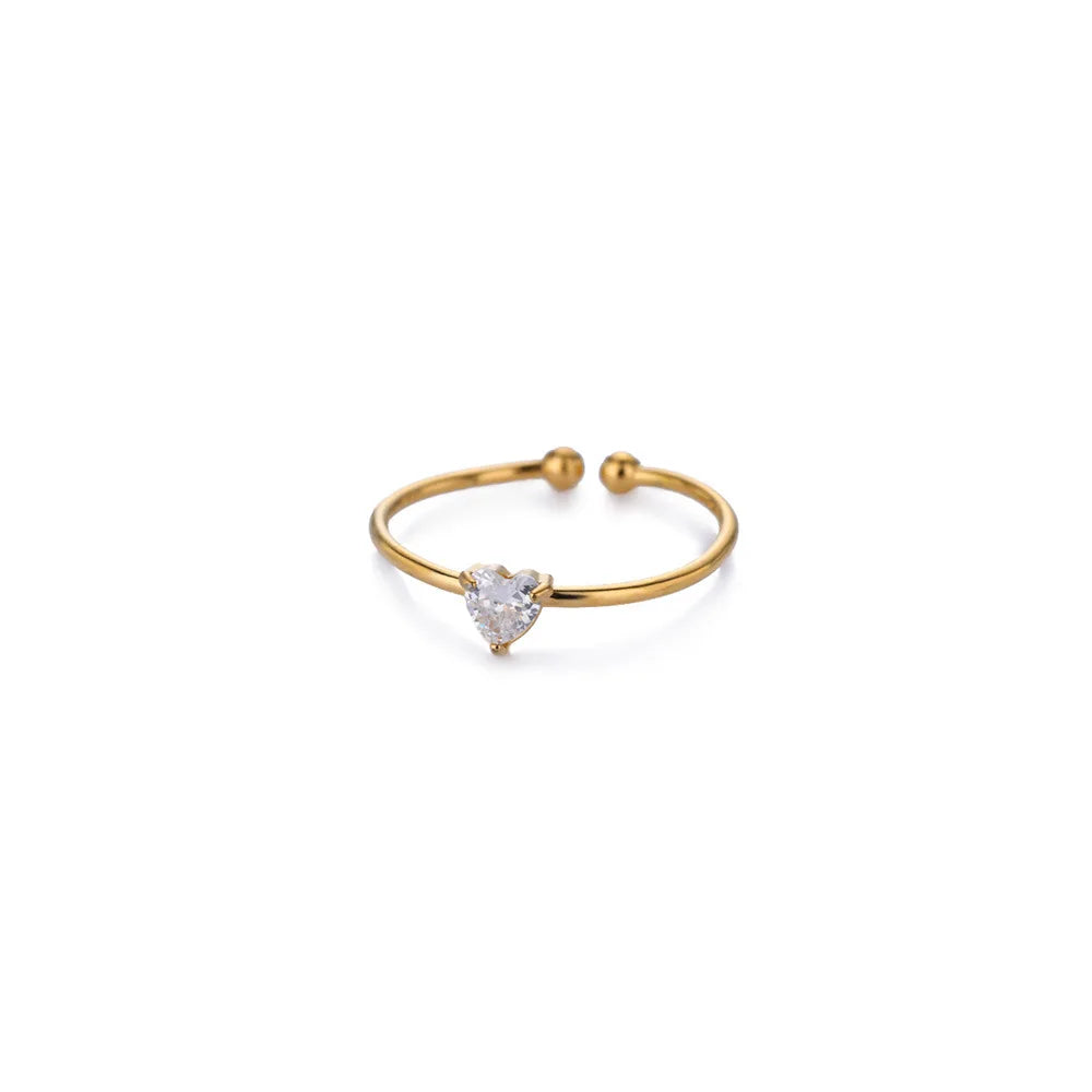 Mode Zirkon Herz Geburtssteinringe für Damen Edelstahl Goldfarbe Geburtssteinring Ästhetischer Hochzeitsschmuck Geschenk