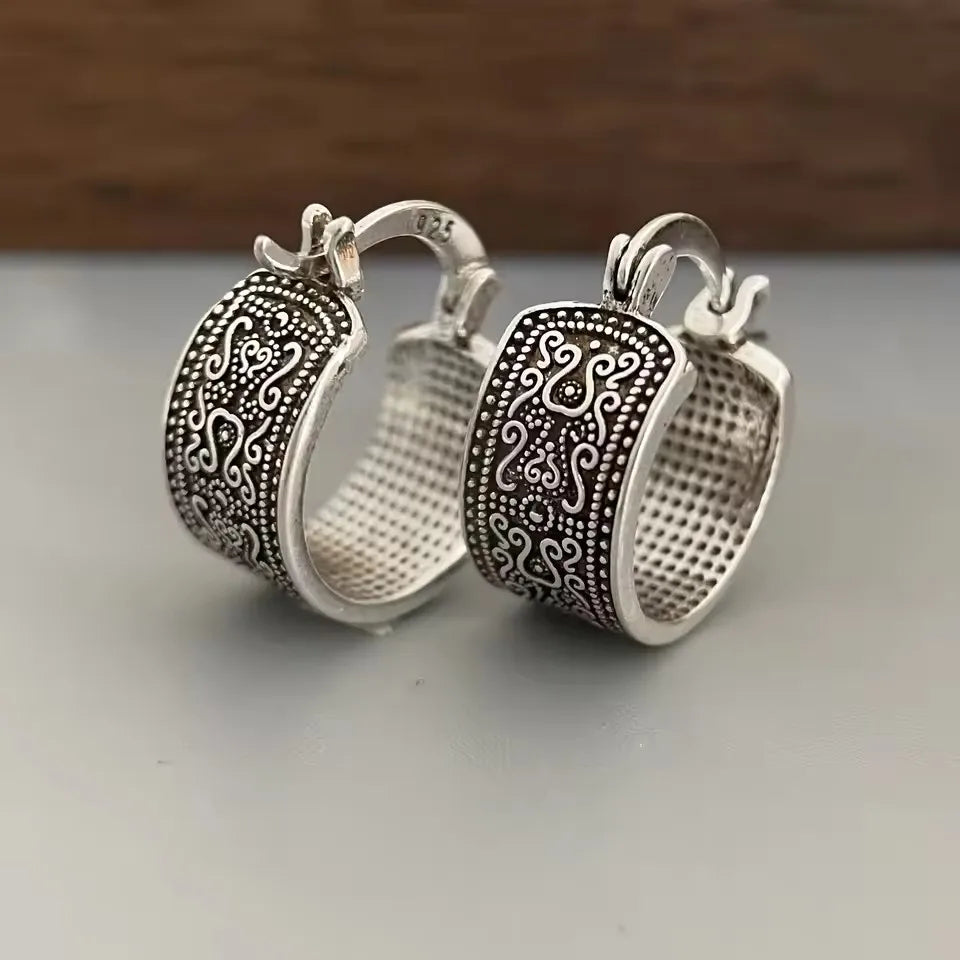 Ohrringe aus Sterlingsilber 925, Textur, Blumen, für Damen, Gothic, trendy, schlicht, Retro, Ohrring, Schmuck, Party-Accessoires