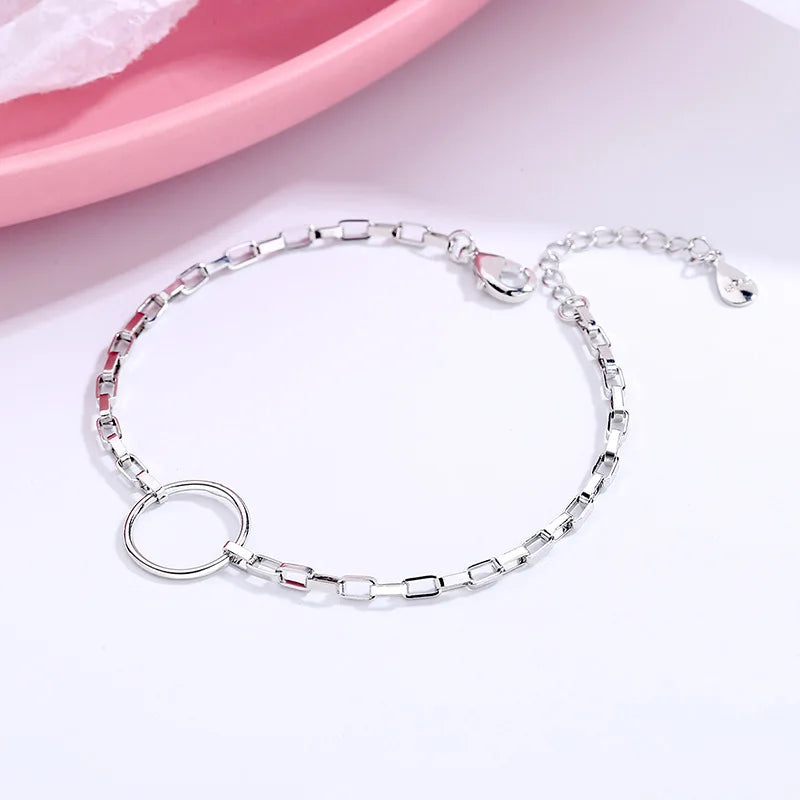 VENTFILLE 925 Sterling Silber Geometrisches Quadratisches Rundes Perlenarmband für Frauen Persönlichkeit Temperament Einfacher Handschmuck Party