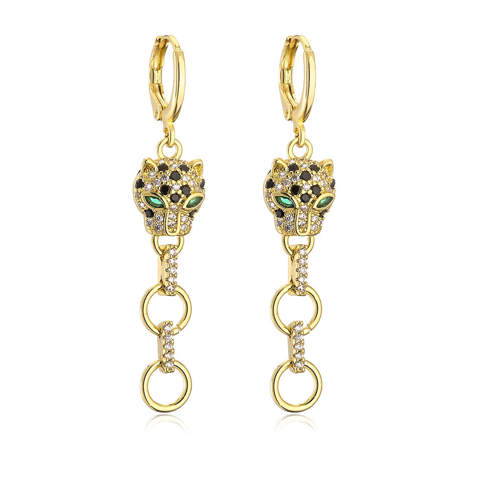 NEWBUY Mode Goldfarbe Tier Ohrhänger für Frauen Einzigartiges Design Leopard Ohrring Statement Damen Party Schmuck