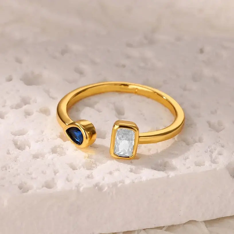 Zircon Square Drop Rings For Women Stainless Steel Gold Color Geometric Ring Wedding Engagement Christmas Jewelry Gift