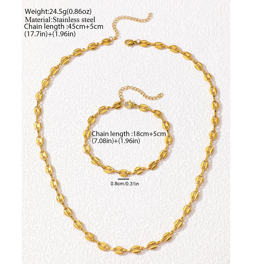 Edelstahl-Schmuckset Halskette Armband mit niedlichem Schweinsnase-Hohl-Schnitzerei, hochwertiges strukturiertes Schmuckset für Damen