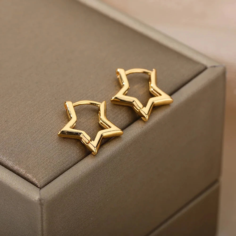 Herz Edelstahl Ohrringe für Frauen Zirkon Goldfarbe Creolen Ästhetische Wasserdichte Ohrpiercing Schmuck Accessoires