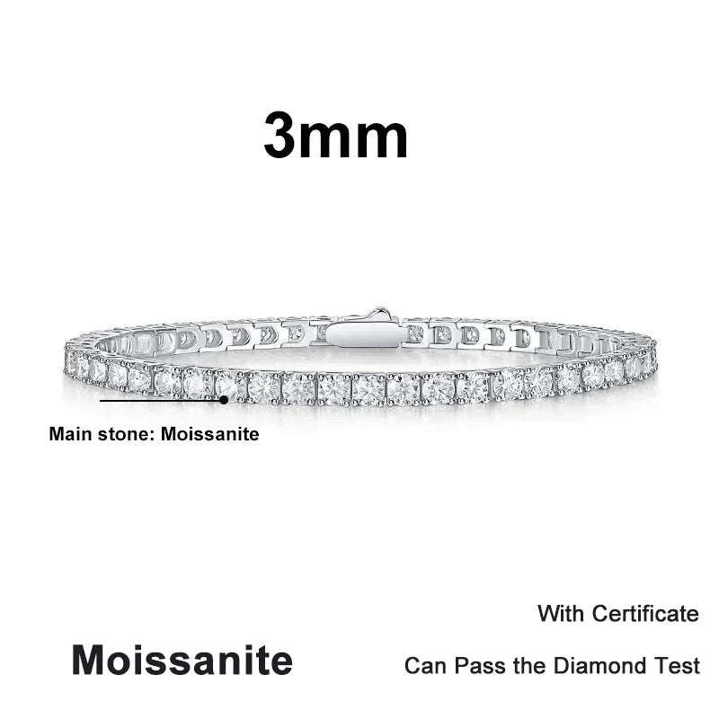 NeeTim 3mm 4mm 5mm 6.5mm Moissanit Tennisarmband Original s925 Sterling Silber Labor Diamant Armbänder für Frauen Männer Ketten