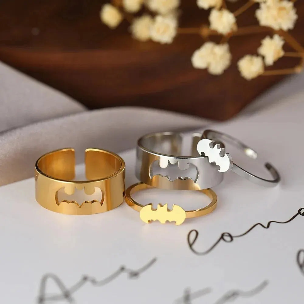 2 Stück Gothic-Paar-Ringe-Set Goldfarben Edelstahl Hip Hop Punk Mode Offener Ring für Männer Frauen Silberfarbene Metallringe