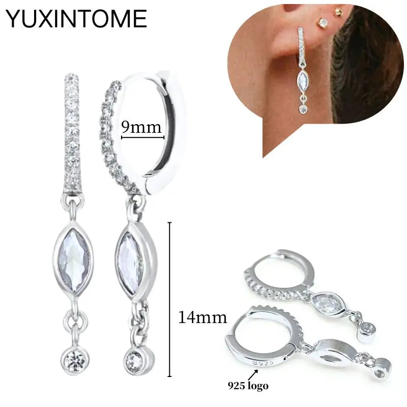 925 Sterling Silber Ohrnadel Mode Creolen Weiße Kristall Luxus Damen Silberohrringe Hochzeit Damenschmuck Geschenk