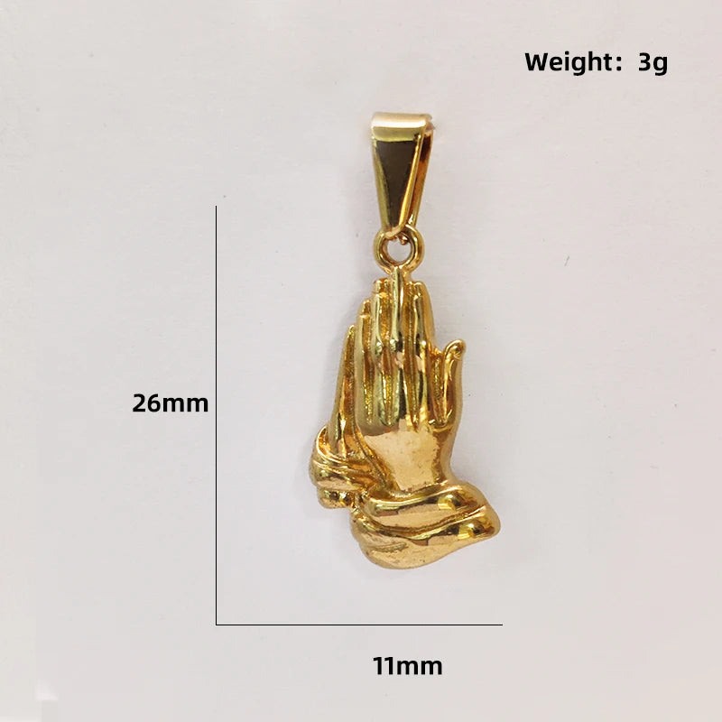 Colgante Manos Orando Estilo Hip Hop Chapado en Oro de 18k Acero Inoxidable Dijes Accesorios de Joyería para Hombre