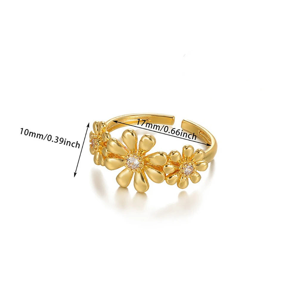 Edelstahl Übertrieben Große Blumenringe Für Frauen Gold Farbe Sonnenblume Fingerring Weiblich Mode Ästhetischer Schmuck Geschenk