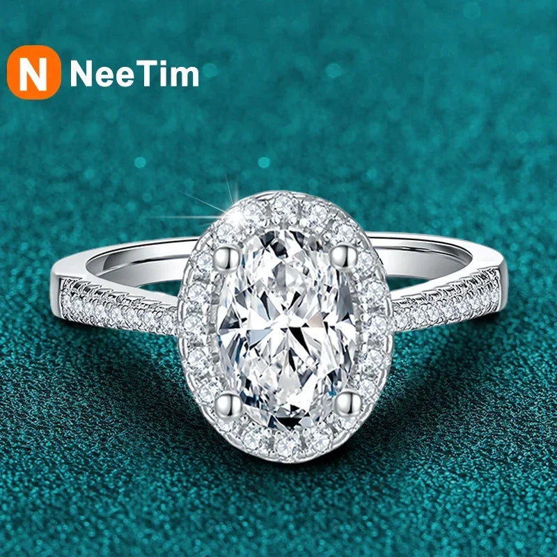 NeeTim 1CT 2CT D VVS1 Ovalschliff Moissanitringe für Damen 925 Sterling Silber Labordiamant Verlobung Hochzeitsfeier Ring Großhandel