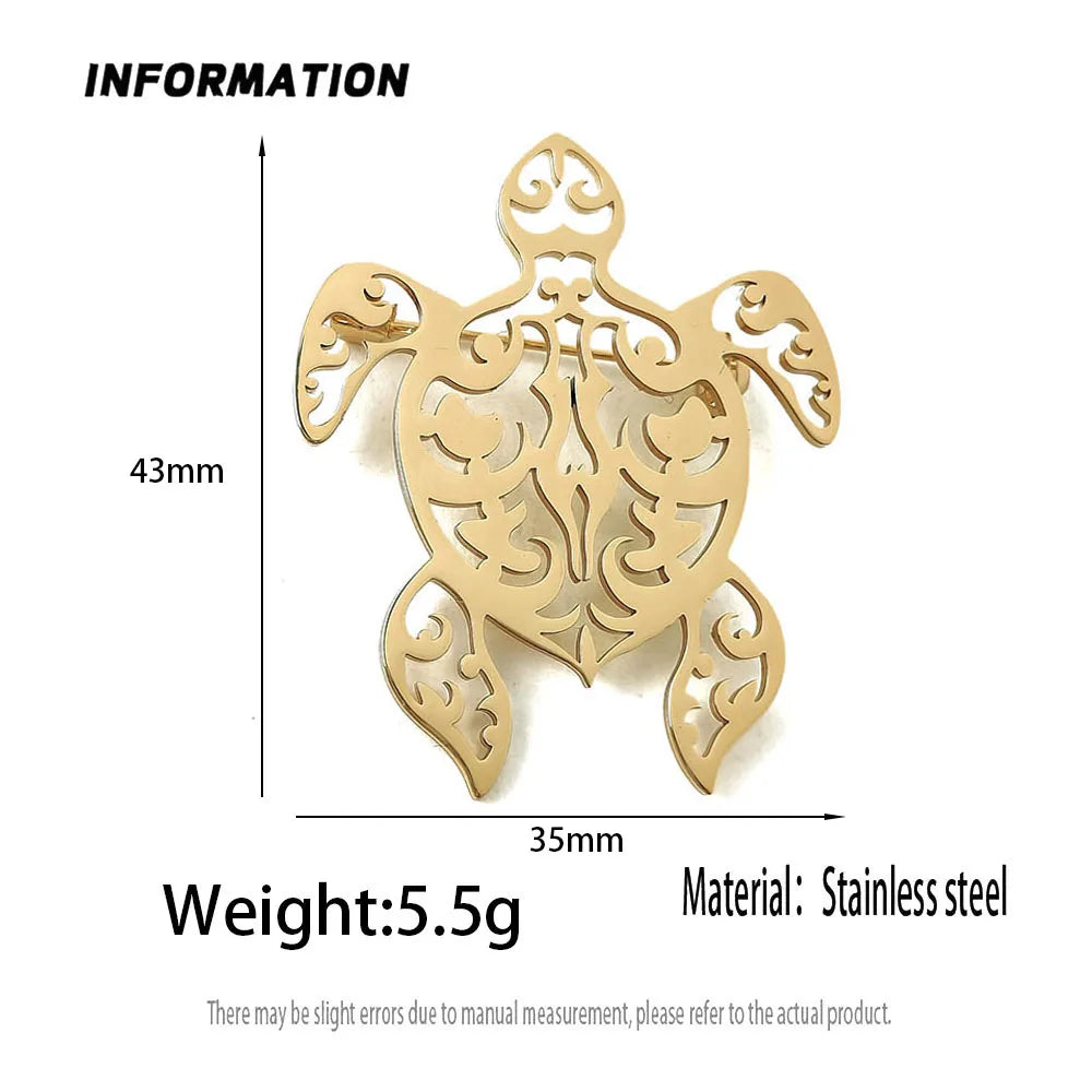 Creative punk style hollow fun turtle stainless steel gold-plated 18K brooch, black suit accessories, wedding matching set