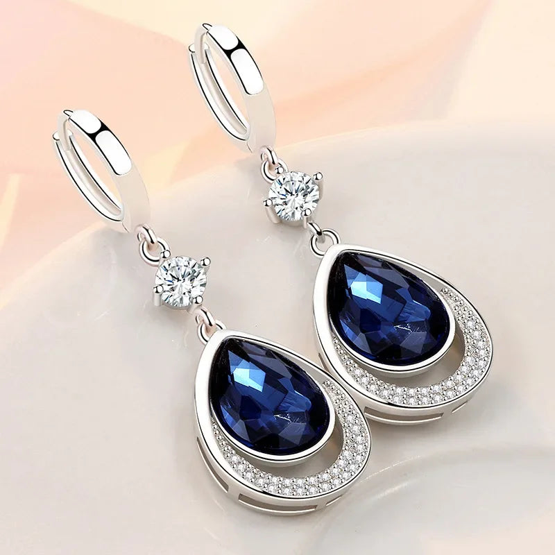 925 Sterlingsilber Schmuck Ovale Edelsteine Wassertropfen Ohrringe für Frauen Smaragd Saphir Zirkon Verlobung Ohrschmuck