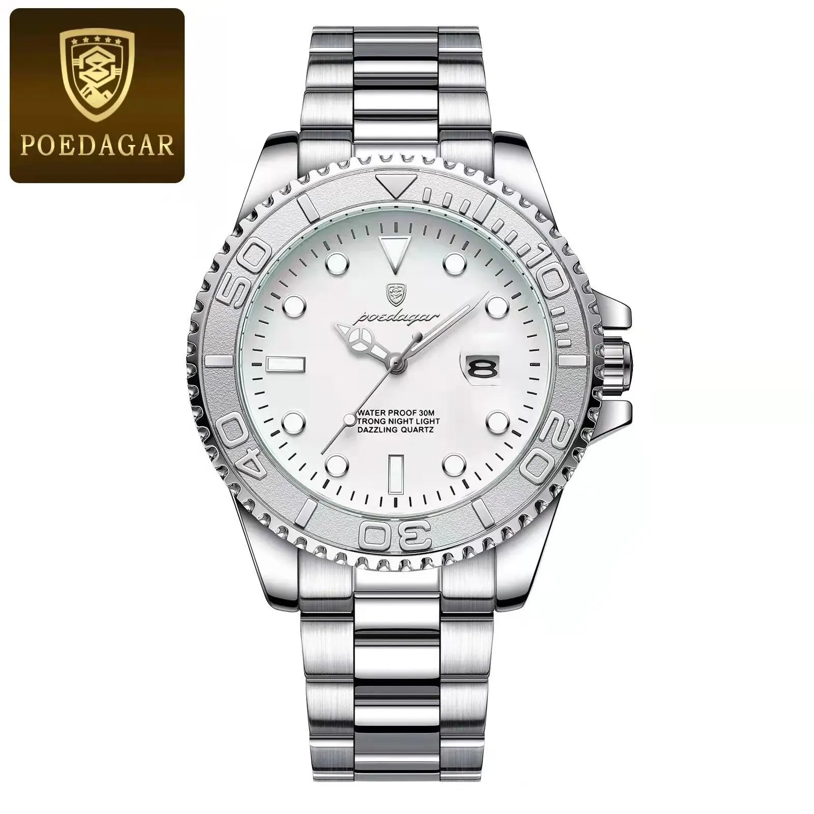 POEDAGAR Top Luxury Reloj para Hombre Impermeable Luminoso Fecha Reloj de Hombre de Acero Inoxidable Reloj Masculino Deportes Moda Relojes de Cuarzo para Hombre