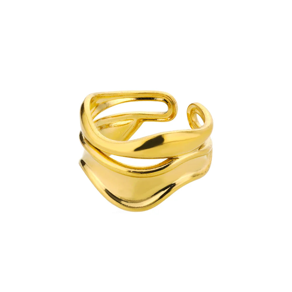 316L Edelstahlringe für Frauen Goldfarben Mehrlagiger Geometrischer Offener Ring Vintage Wasserdichter Hochzeit Ästhetischer Schmuck Geschenke