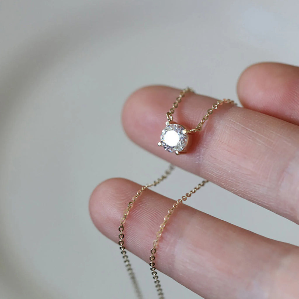 Collar de plata de ley 925 con baño de oro de 18 quilates, cadena versátil de circonita brillante para mujer, joyería de boda