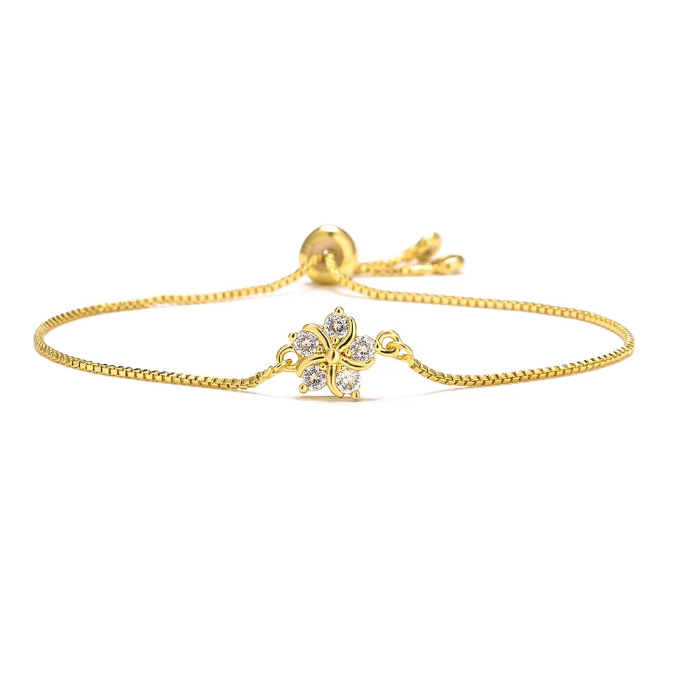 NEWBUY Mode Goldfarbe Bunte CZ Zirkon Blumen Charm Armbänder für Frauen Party Schmuck Accessoires