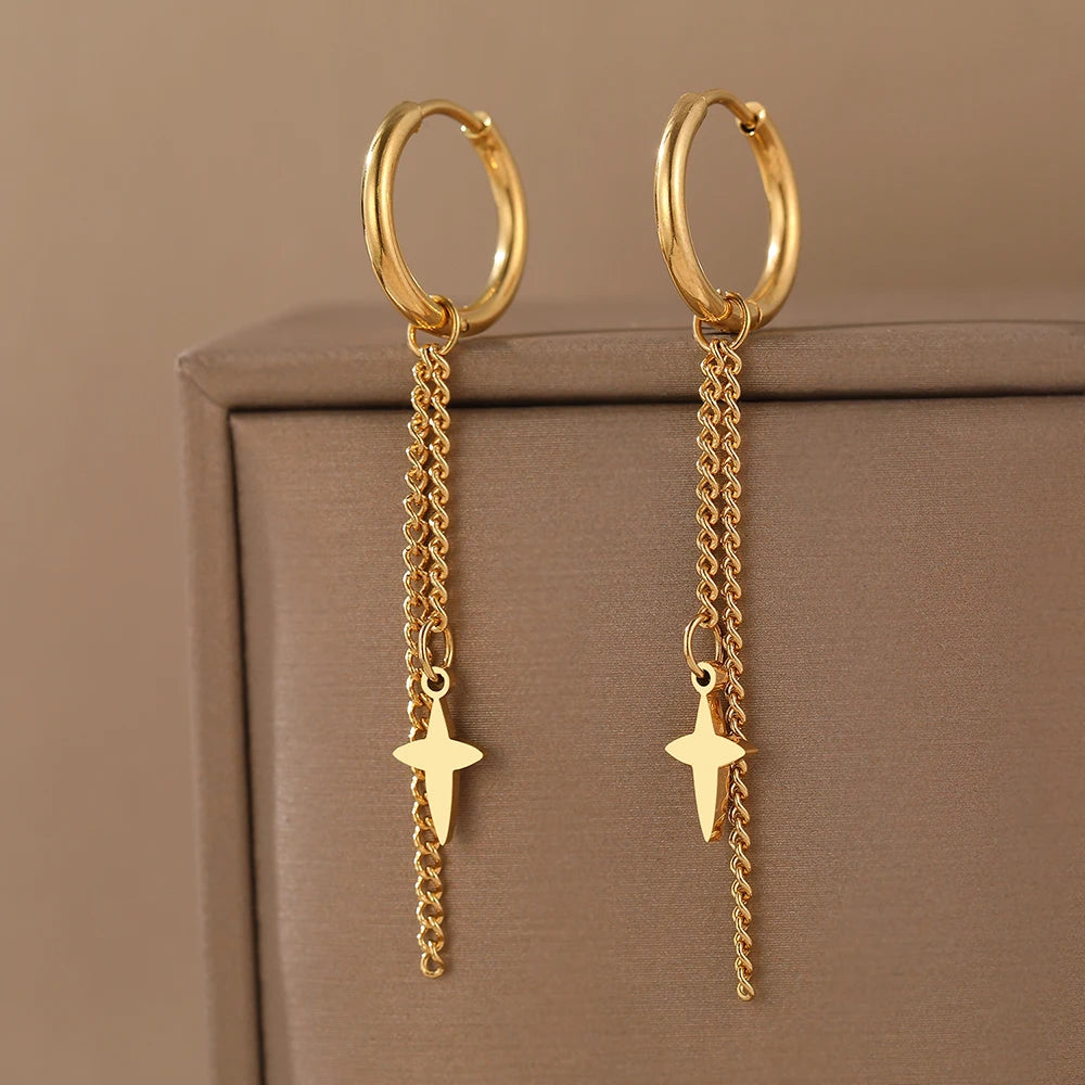 Aomogo Edelstahl Ohrringe Minimalistisch Geometrisch Sechseckig 3D Design Gothic-Stil Mode Ohrhänger Damenschmuck