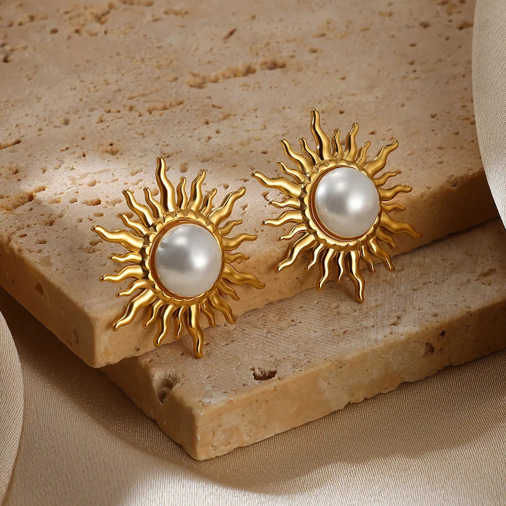 Vintage Edelstahl Sonnenohrringe für Damen Böhmische Sonnenstrahl-Ohrringe Unregelmäßige Fächerförmige Ohrringe Schmuck Partygeschenke