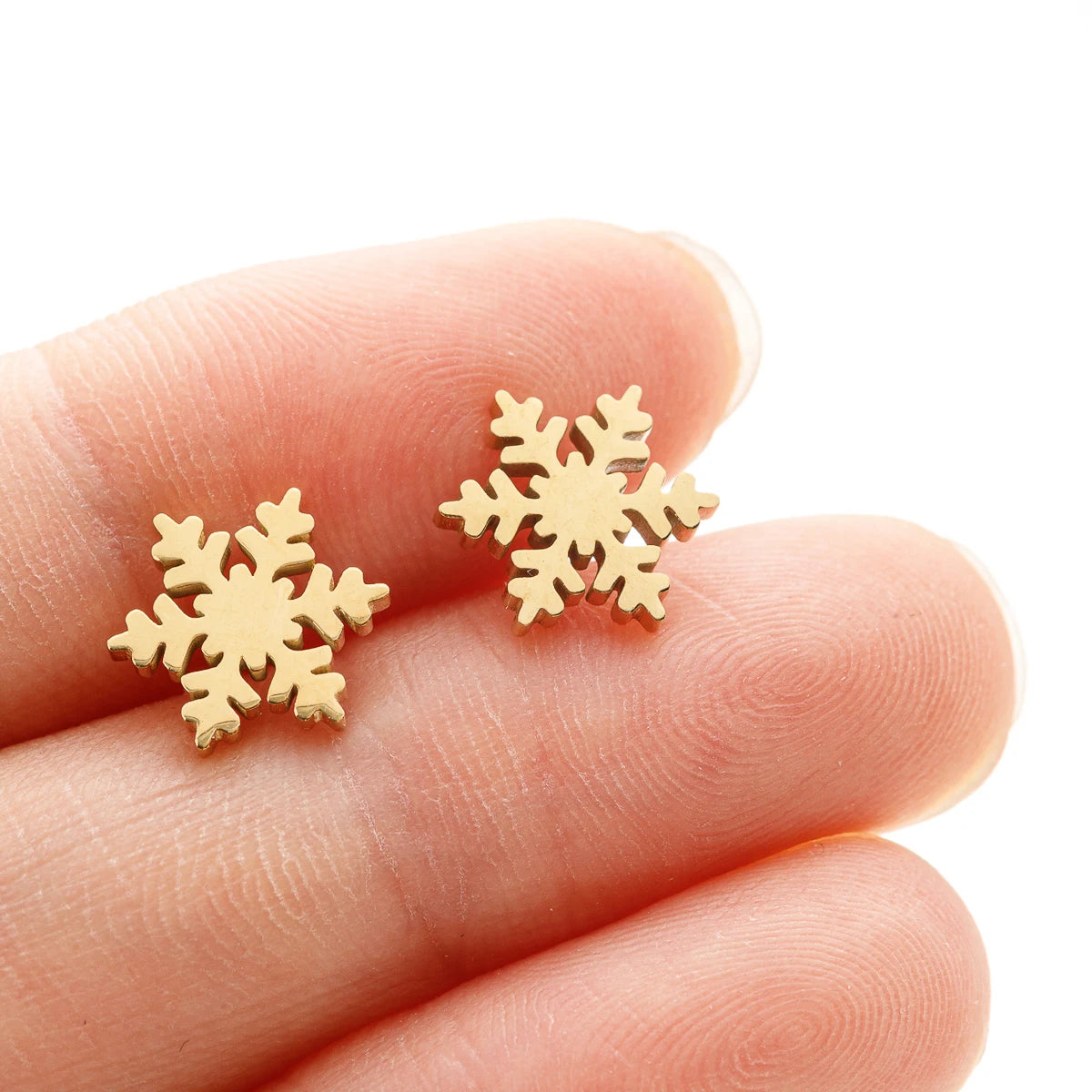 High Quality Stainless Steel Stud Earrings Girl Snowflake Elk Deer Silver Color Tragus Piercing Women'S Earrings Christmas Gifts