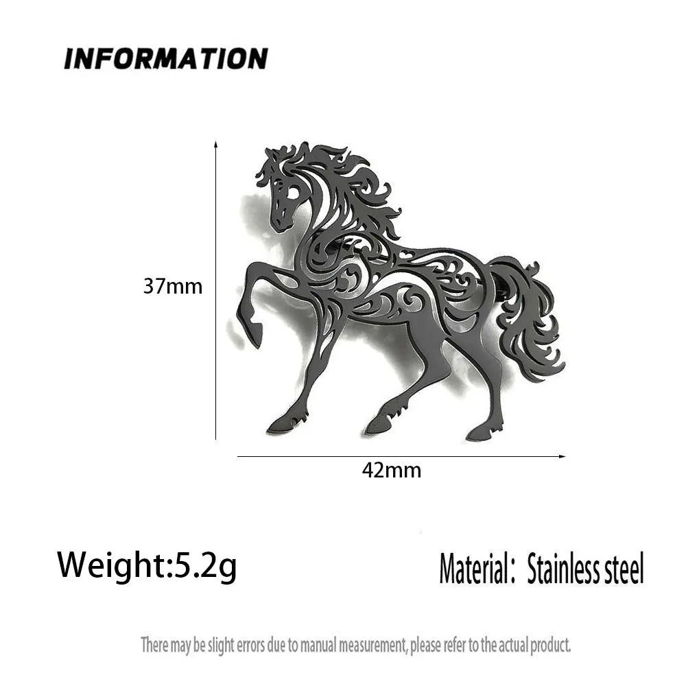 Original hollow horse stainless steel brooch, waterproof and non-fading accessory, suit lapel pin, boyfriend gift