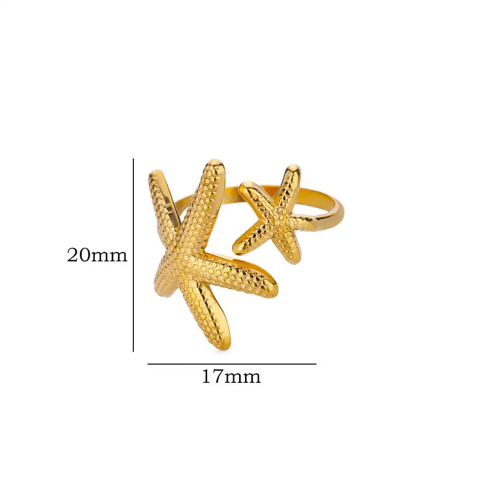 Anillos abiertos de acero inoxidable con forma de estrella de mar para mujer, color dorado, geométricos, ajustables, para bodas, fiestas, moda, regalo, anillos