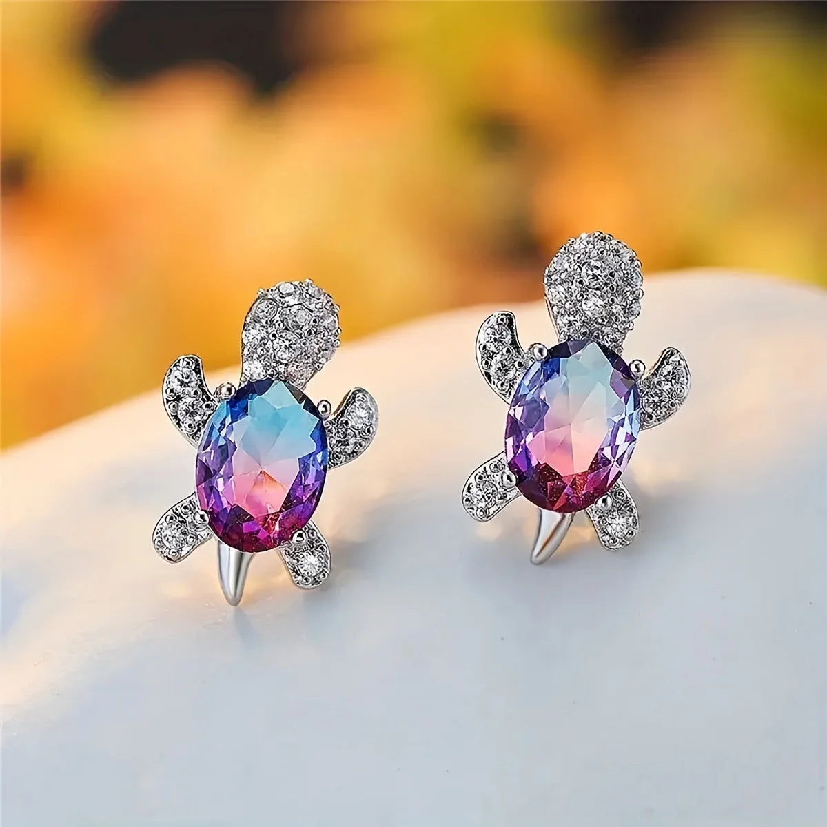 1 Paar S925 Silber süße Schildkröten-Ohrringe mit mehreren Farben zur Auswahl, Schmuck Weihnachtsgeschenk für Frauen