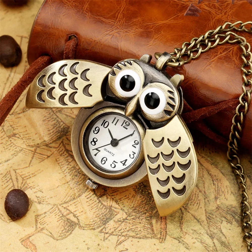 Fashion Vintage Men Women Alloy Retro Owl Shape Clock Pendant Long Necklace Chain Watches Birthday Gifts